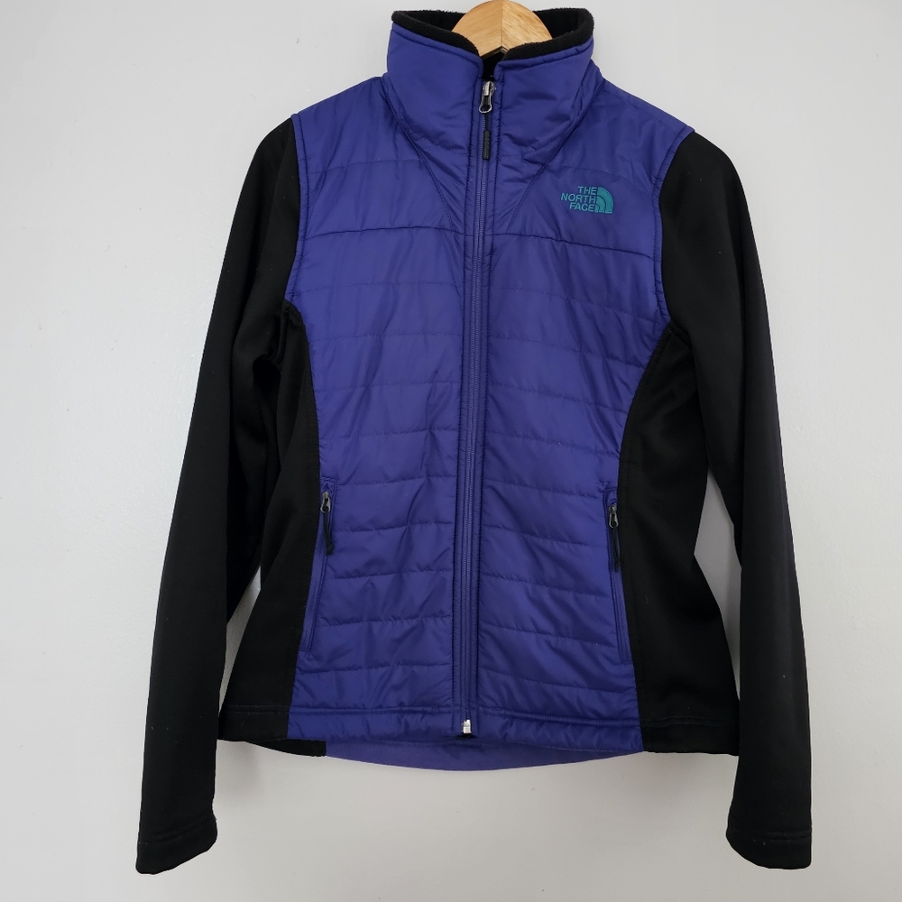 The North Face full zip mock neck softshell jacket purple blue black puffer M